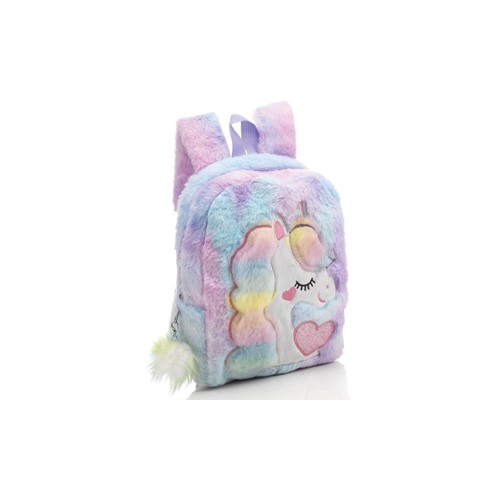 Zainetto in peluche Unicorno con zip e pon pon