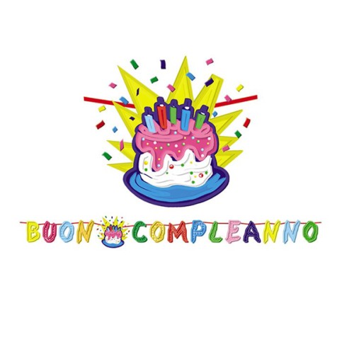 Festone in carta Kit scritta Buon compleanno +...