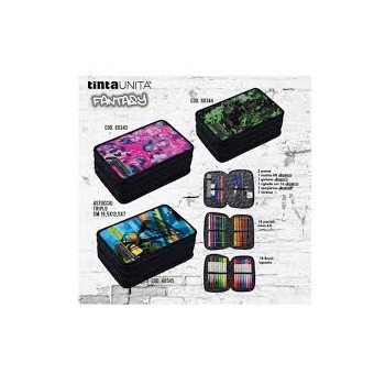 Astuccio 3 zip Tinta Unita Fantasy sfondo blu