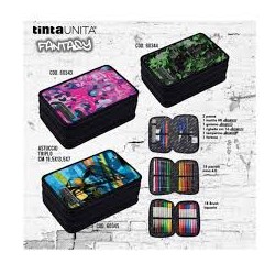 Astuccio 3 zip Tinta Unita Fantasy sfondo blu