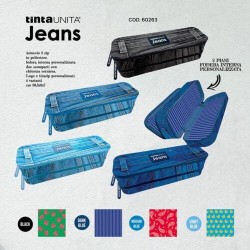 Astuccio 2 zip in tessuto Tinta Unita Jeans