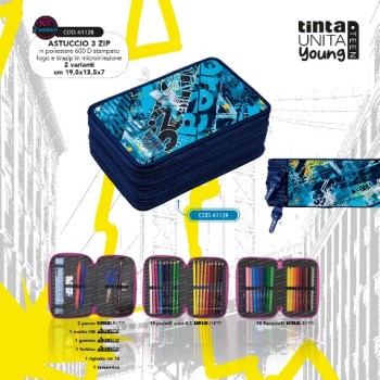 Astuccio 3 zip con scritta Tinta Unita Teen