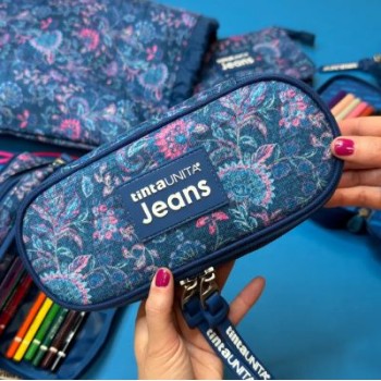 Astuccio Oval Flowers Tinta Unita Jeans