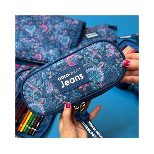 Astuccio Oval Flowers Tinta Unita Jeans