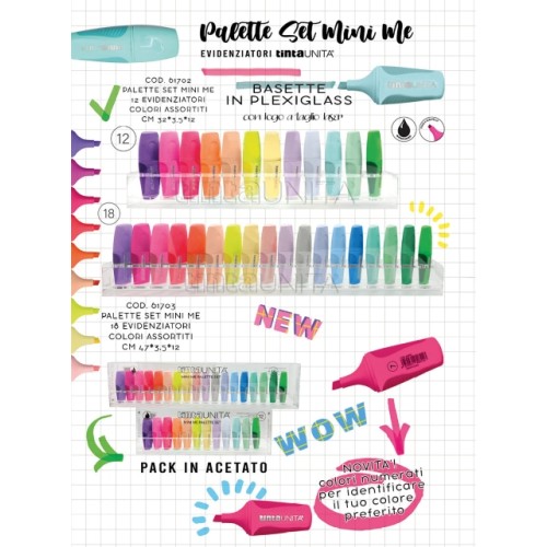 Set 18 mini Evidenziatori Tinta Unita con base...