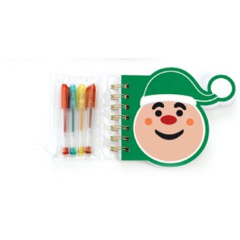Blocchetto natalizio elfo con 4 penne glitter