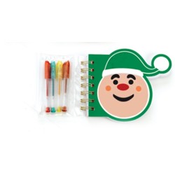 Blocchetto natalizio elfo con 4 penne glitter