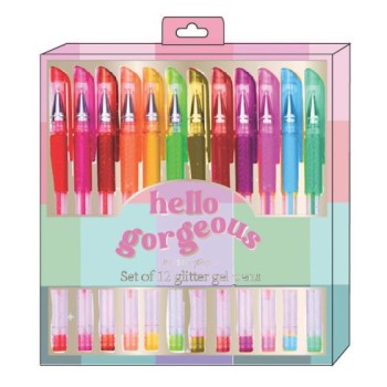 SET DA 12 PENNE GEL GLITTER NEON MODERN RETRO TRI-COASTAL
