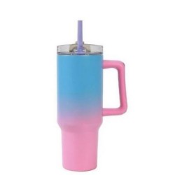 Tazza da Viaggio Termica con Cannuccia e Manico 1,2L Sfumata Rosa/Blu