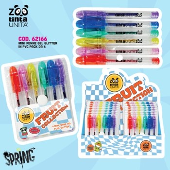 Set 6 mini Penne gel glitter Fruit Collection Tinta Unita...