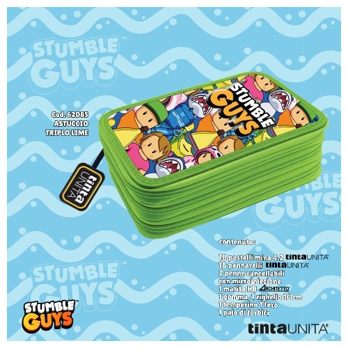 Astuccio 3 Zip Stumble Guys Lime