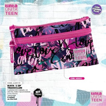 Astuccio Bustone 2 zip triangolare Oh oh Fucsia Tinta...