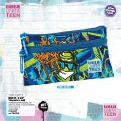 Astuccio Bustone 2 zip triangolare Street Tinta Unita Teen