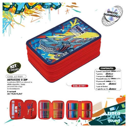 Astuccio Triplo Tinta Unita Young Shark