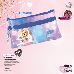 Astuccio Bustone 2 zip triangolare Believe Orso Unicorno Tinta Unita