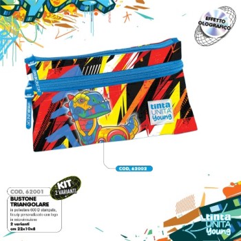 Astuccio Bustone 2 zip triangolare Dino Tinta Unita
