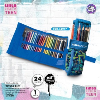 Rotolo Tinta Unita Teen 24 Pastelli + 1 Matita Street