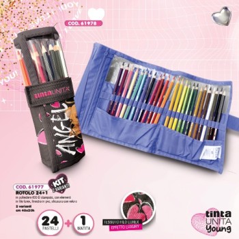 Rotolo Tinta Unita Young 24 Pastelli + 1 Matita Angel...