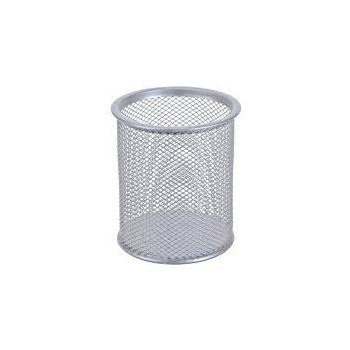 Portapenne retato rete metallica tondo grigio silver