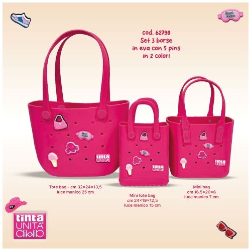 Borsa Tote Bag con pins e maniciTinta Unita...