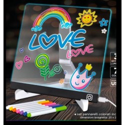 Lavagna luminosa Led multicolore Plexy Light 20x20 con doppio supporto