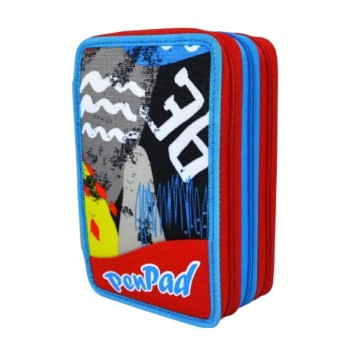 Astuccio 3 zip sj gang seven pen pad high tech boy accessoriato rosso azzurro 2