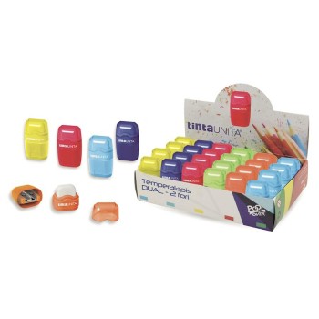 Temperamatite 2 fori in acciaio con contenitore + gomma...
