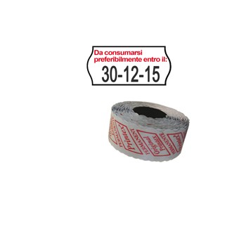 Pack 10 rotoli 1000 etich. 26x12mm onda \'da consumarsi...\' Bianco perm. Printex 2
